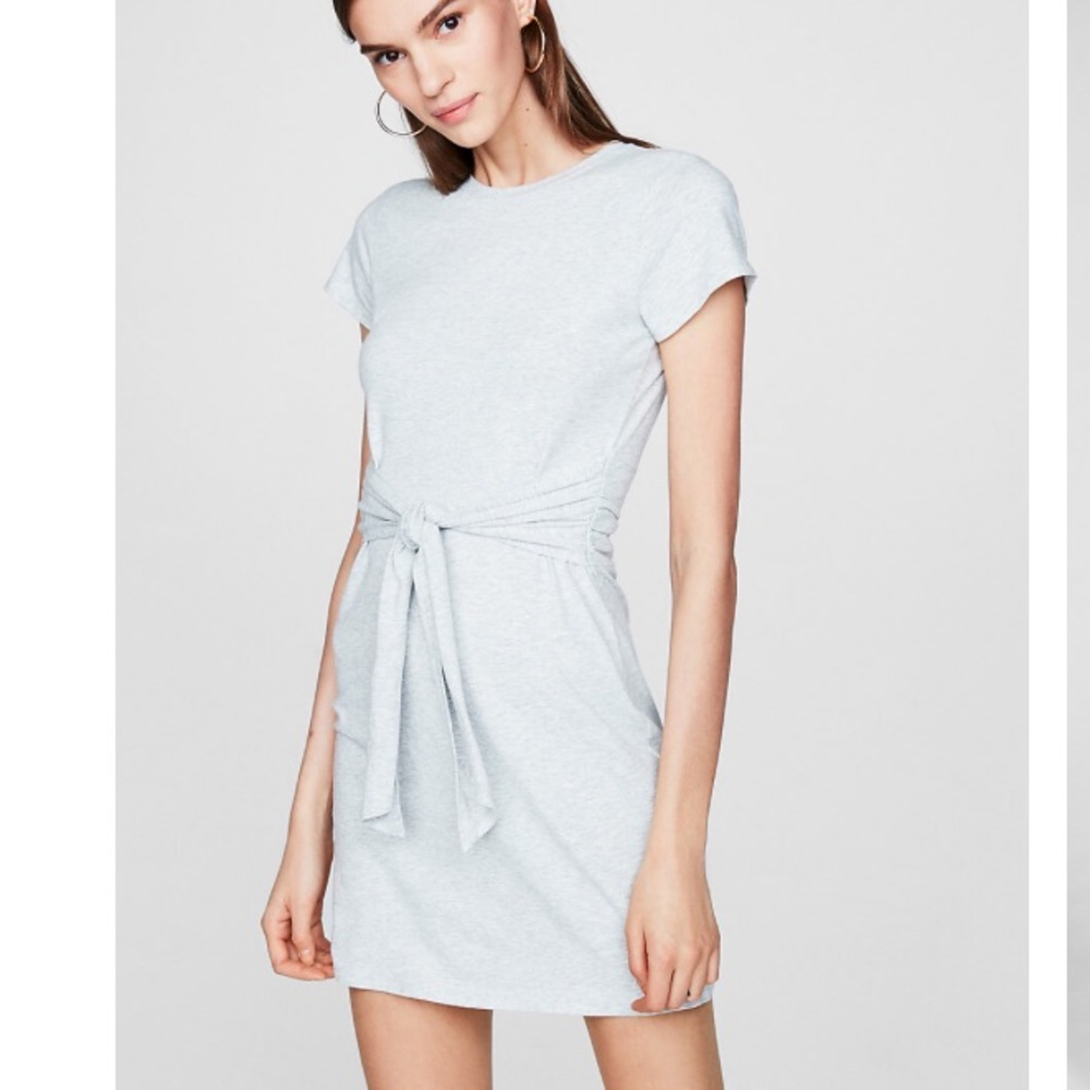 Heathered cinch grey cotton dress